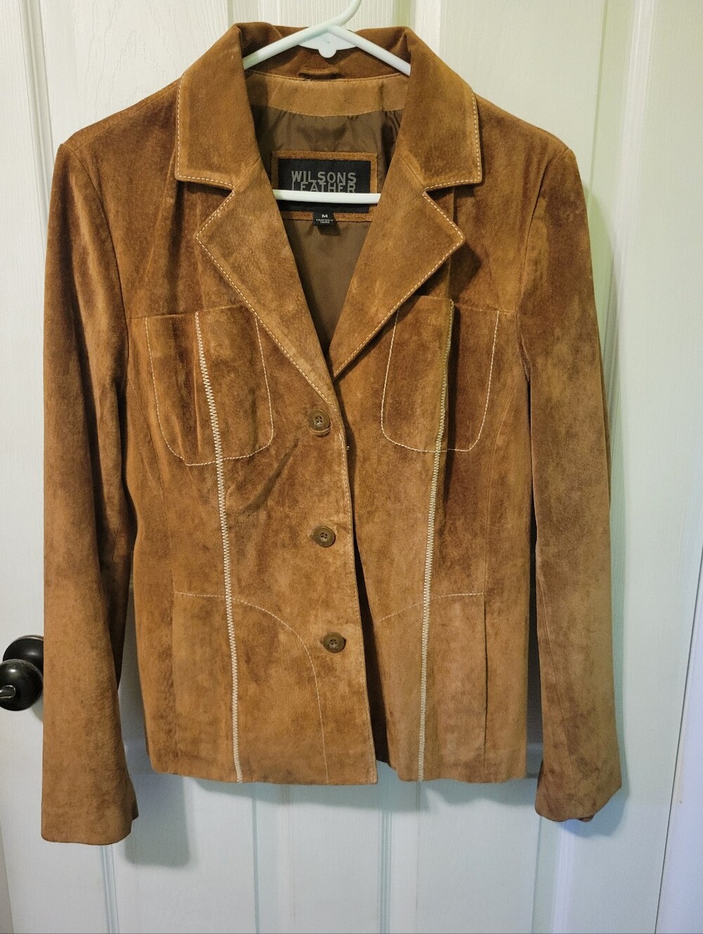 Wilsons Leather Brown Suede Button-Front Jacket